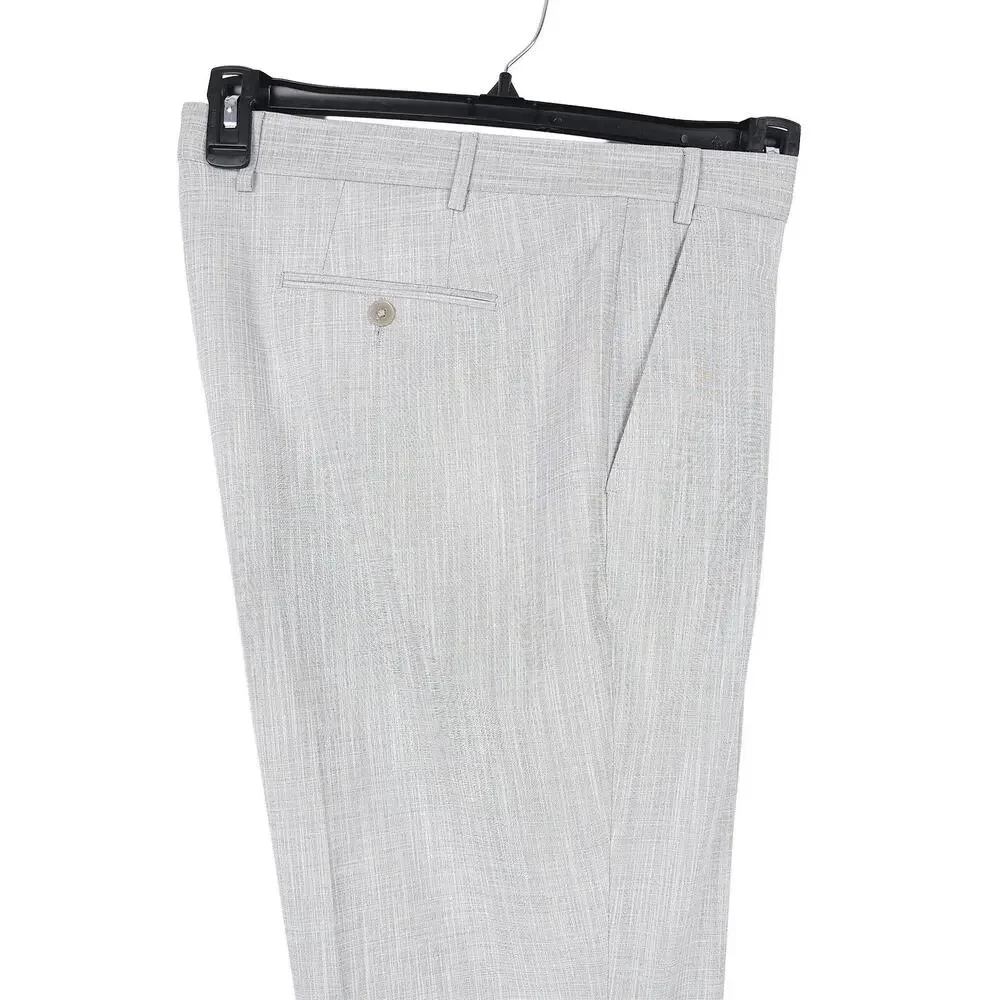 Calvin Klein Mens Slim Fit Dress Pants 42x30 Light Grey Solid Sharkskin Stretch
